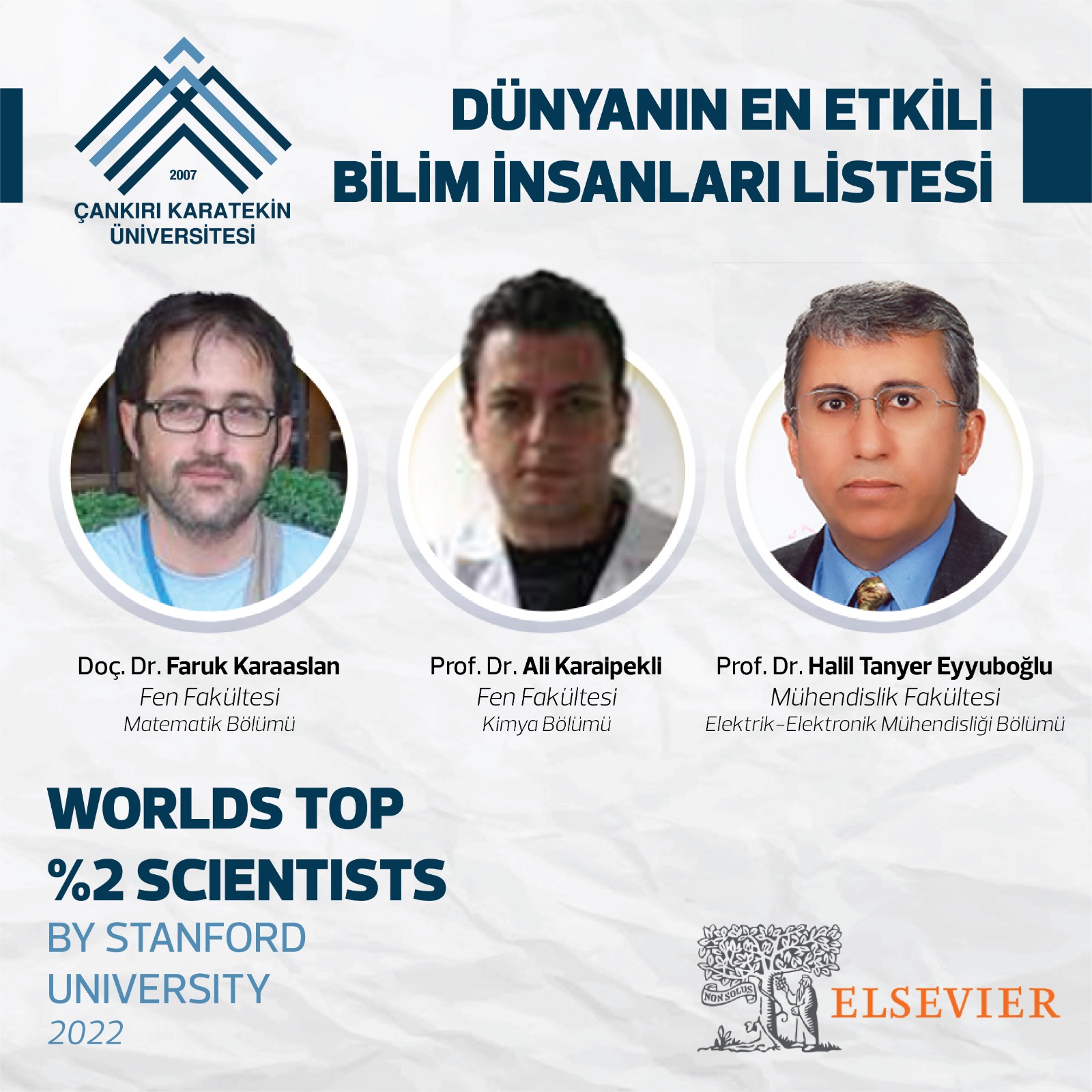 Dünyanın En Etkili Bilim İnsanları Listesinde ÇAKÜ’den 3 bilim insanı