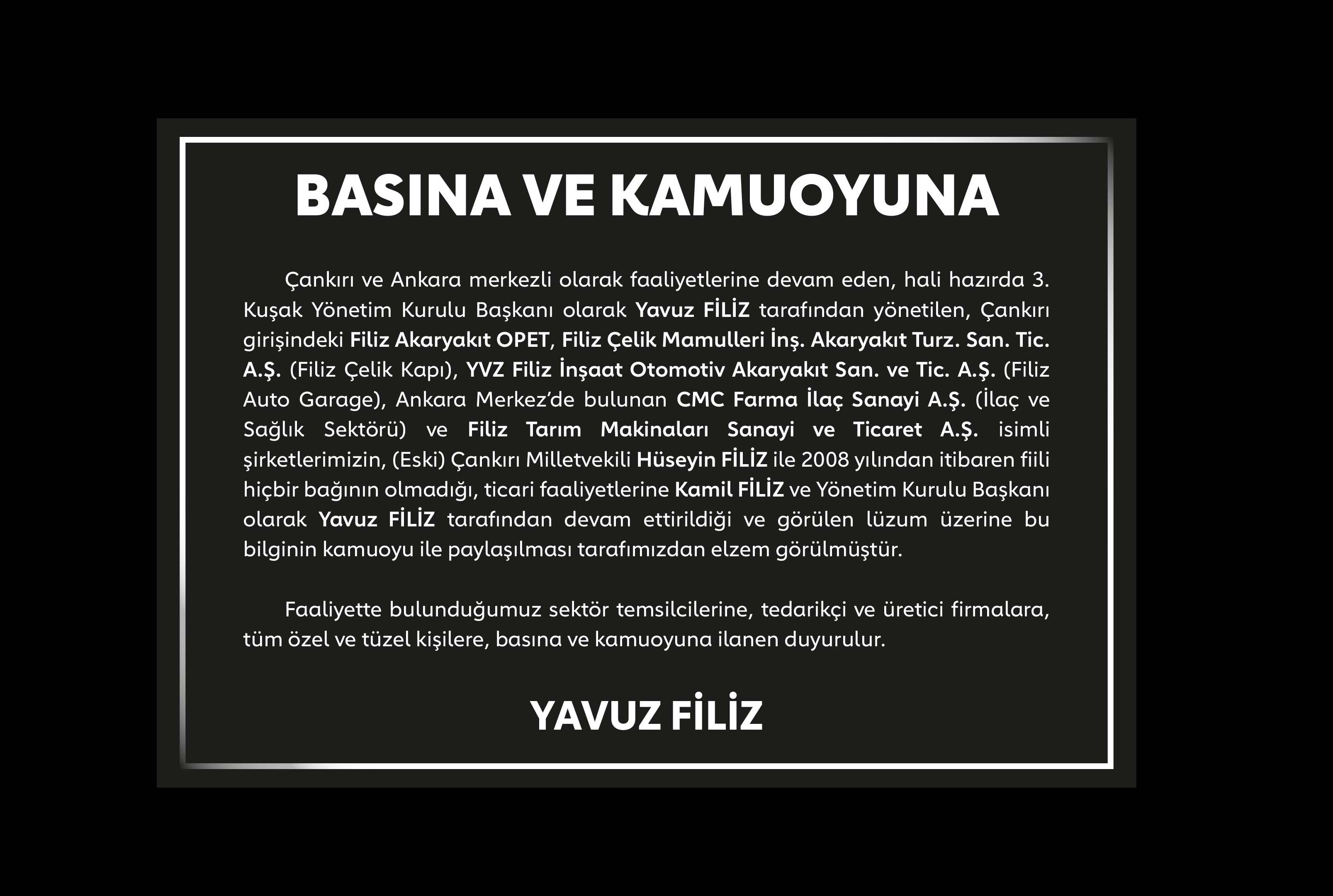 Basına ve Kamuoyuna